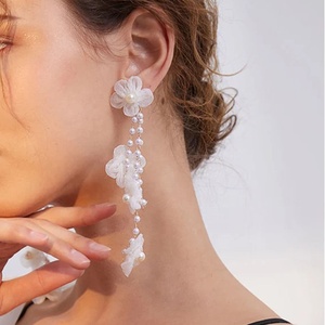 <span class=keywords><strong>Orecchini</strong></span> da sposa fatti a mano gioielli bianchi fiori lunghi <span class=keywords><strong>orecchini</strong></span> <span class=keywords><strong>orecchini</strong></span> a goccia dichiarazione <span class=keywords><strong>cerchietti</strong></span> abbigliamento tessuto Chiffon fiore - Product Image 6