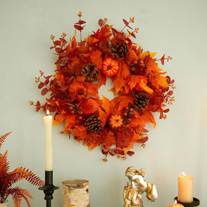 Couronnes artificielles surdimensionnées faites à la main pommes <span class=keywords><strong>de</strong></span> pin citrouille feuilles d'érable baies pour grand escalier décor château lieux palais - Product Image 4