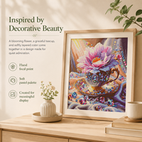 Kit de Peinture Diamant KS Craft : Tasse à Thé Florale Imprimée avec Pierres Précieuses, Kit de Perçage Scintillant Écologique, Art Diamant DIY, Décoration Maison Premium
