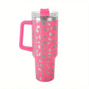 Fluorescent Laser Engraved Leopard Pattern 40Oz Insulated 304 Stainless Steel <b>Large</b> Capacity Travel Car Tumbler <b>Cup</b> With Handle - Product Image 1