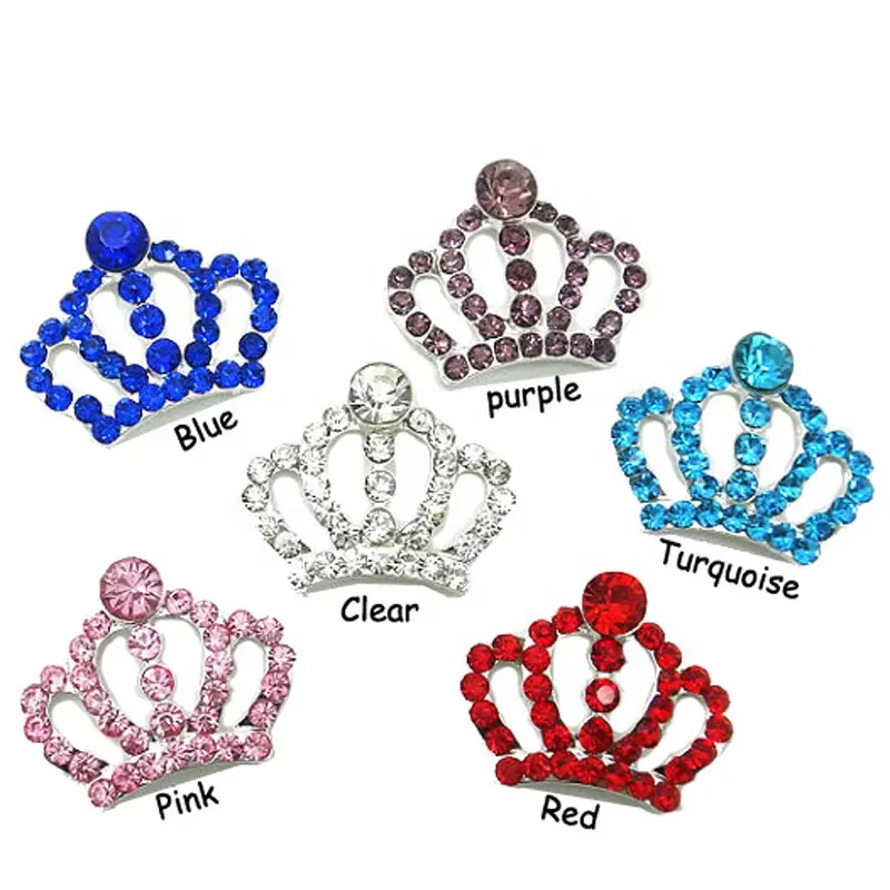 30x25mm Tiara prenses taç kristal Rhinestone düğmeler gümüş düz sırt Metal süsleme