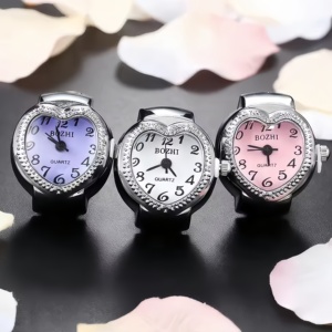 Cute Heart Finger <strong>Watch</strong> Stainless Steel Italian Charm Link <strong>Ring</strong> Clock Roman Quartz <strong>Watch</strong> <strong>Rings</strong> Jewelry for Women Ladies Gifts - Product Image 1