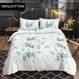 3pcs Luxury <strong>Bamboo</strong> Leaf Print Design Queen Bedding Set Bed Room 300TC 100% Pure Cotton Duvet Cover Set - Product Image 1
