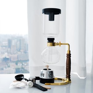 Cafetière à Siphon en verre doré, cafetière à Siphon de table avec poignée en Silicone et brûleur d'alcool, pour la maison et le bureau, <span class=keywords><strong>5</strong></span> tasses - Product Image 6