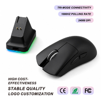 Mouse Gamer Tri-Modo, 24000 DPI, 1000Hz Baja Latencia, Recargable de 500mAh, 60 Millones de Clics, 60g, Inalámbrico con Base de Carga para PC