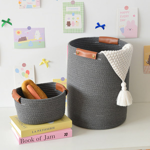 <b>Foldable</b> household storage bucket for miscellaneous items and toys, woven cotton yarn desktop storage <b>basket</b> for clothes and - Product Image 3