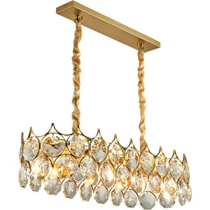 Modern light luxury wrought iron crystal chandelier new design living room lamp European rectangular black/Gold pendant lamp