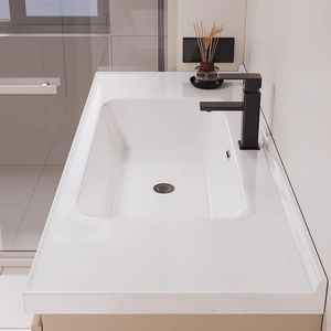 Meuble de salle de bain intelligent intégré moderne en bois massif et céramique, avec lavabo intégré - Product Image 5
