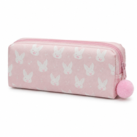 Trousse à crayons à imprimé lapin rose avec tirette de fermeture éclair pompon et poche intérieure zippée pour fournitures scolaires 1