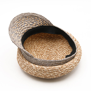Casquette de marin en paille personnalisable à prix d'usine - Chapeau gavroche tissé bicolore avec logo, béret dôme sans bord en paille tissée - Product Image 4
