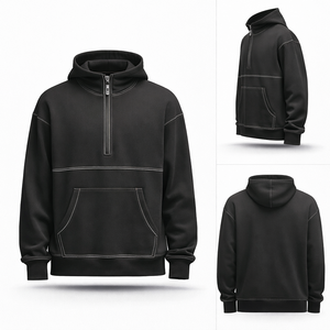 Mens Quarter Zip Hoodie Streetwear Pullover Hoodie Oversized Sweatshirt Custom Logo Fleece Hoodie - Product Image 1