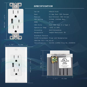 Receptáculo USB NEMA 5-15r de Amé<span class=keywords><strong>rica</strong></span>, toma de Corriente Dual USB, toma USB de 120V, <span class=keywords><strong>enchufe</strong></span> de cargador USB, lista UL - Product Image 3