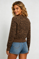 Cardigan pour femme à col en V imprimé léopard, pull en maille classique boutonné avec ourlet et poignets côtelés, OEM/ODM disponible
