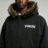 Sweat à capuche unisexe oversize en coton 450G avec fermeture éclair, fausse fourrure amovible, col en fourrure, imprimé lettres, streetwear d'hiver, veste ODM