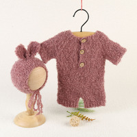 Doux blanc nouveau-né photographie Animal tenue tricot à la main lapin chapeau barboteuse ensemble bébé Photo tir combinaison couche Costume