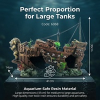 Décoration d'aquarium bateau coulé vintage, ornement réaliste en résine de navire én coupé de bord pour aquarium