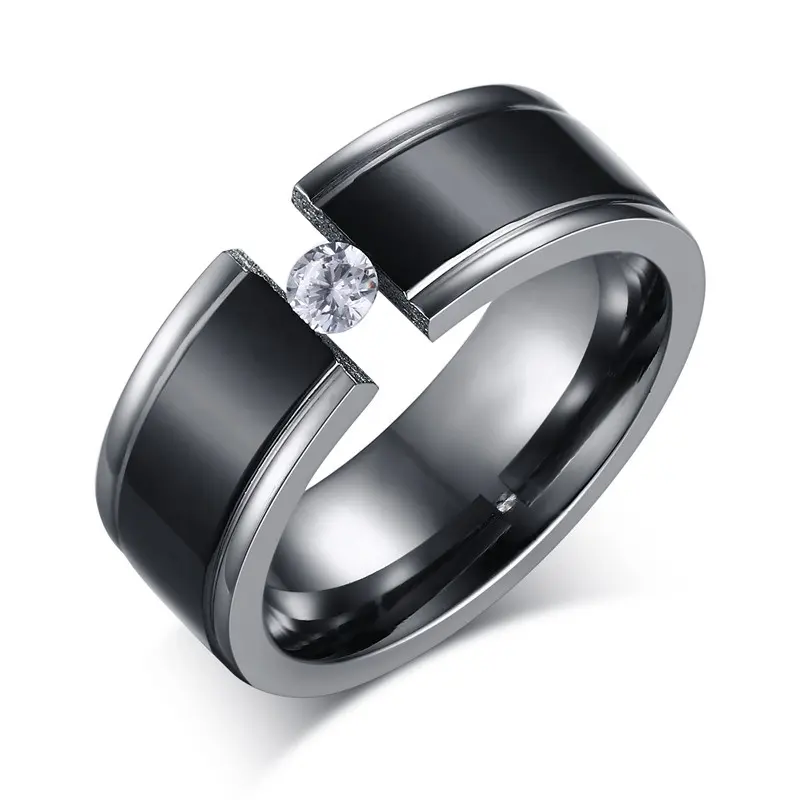 Nerez Jewelry 8mm Black Cubic Zirconia Commitment Titanium Diamond Wedding Rings For Her