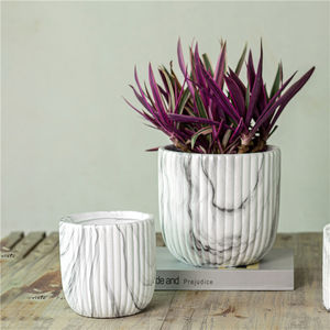 Grand pot <span class=keywords><strong>rond</strong></span> en fibre de verre effet marbre avec plateau pour la décoration du sol de la maison et du jardin - Product Image 2