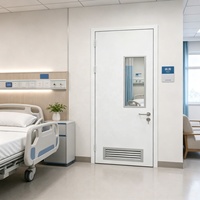 Porte battante d'hôpital gris anthracite avec fenêtre en verre, porte de chambre de patient de qualité médicale pour établissement de santé