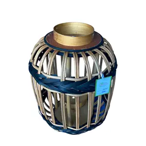 Bamboo Lantern Candle Holder Round Vintage Candle Lantern With Glass For Home Indoor Decorations Made In Vietnam Factory