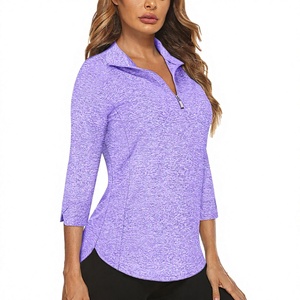 Camiseta de golf de manga 3/4 con cremallera, personalizada, de secado rápido, para mujer, de poliéster, para entrenamiento y tenis, al por mayor - Product Image 3