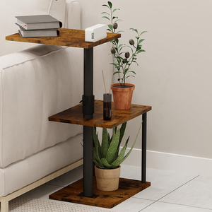 Moderner 360° Drehbarer Eck-Couchtisch mit Höhenverstellung, Ladestation, Steinplatte, Holzrahmen und Metallbeinen - Wohnzimmer - Product Image 1