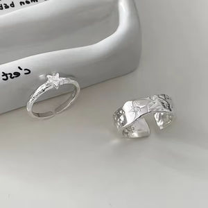 Anillo de Plata de Ley 925 con Diseño de Estrella y Concha, Estilo Unisex, Patrón Irregular, Simple, de Lujo Discreto, Versátil, de Boca Abierta - Product Image 3