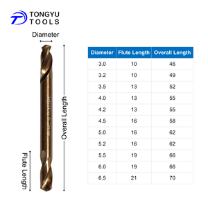 <span class=keywords><strong>3</strong></span> tot 6,5 mm dubbelzijdige kobaltboor, M35 HSS Co snelstaal, korte uitvoering voor gehard metaal, roestvrij staal, gietijzer - Product Image 2