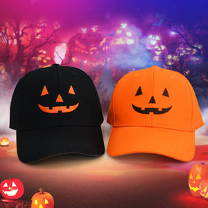 Gorra de béisbol de Halloween con estampado de calabaza, color naranja y negro, de algodón transpirable, ajustable, unisex, para fiestas de disfraces - Product Image 3