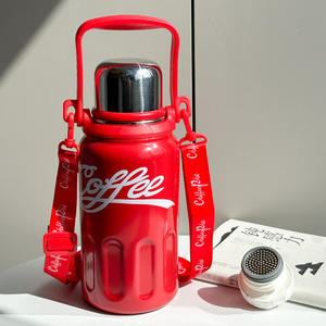 Gran taza aislada de acero inoxidable 316, botella de agua de 800ml, taza de cola de café de diamante portátil clásica para estudiantes, correa para el hombro - Product Image 4