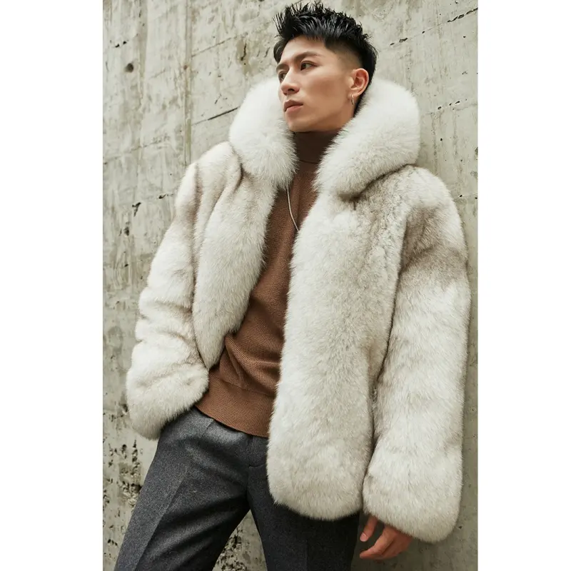 Manteaux à capuche en fourrure pour hommes, Super luxe, classique, en fourrure de renard naturelle, manteau d'hiver chaud, veste en vraie fourrure pour hommes