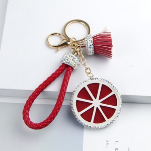 Oneway Handmade Diamond Metal Orange Slice <b>Key</b> <b>Chain</b> Fashion Pendant Ladies Bag Ornament PU <b>Leather</b> Tassel Keychain Accessories - Product Image 3