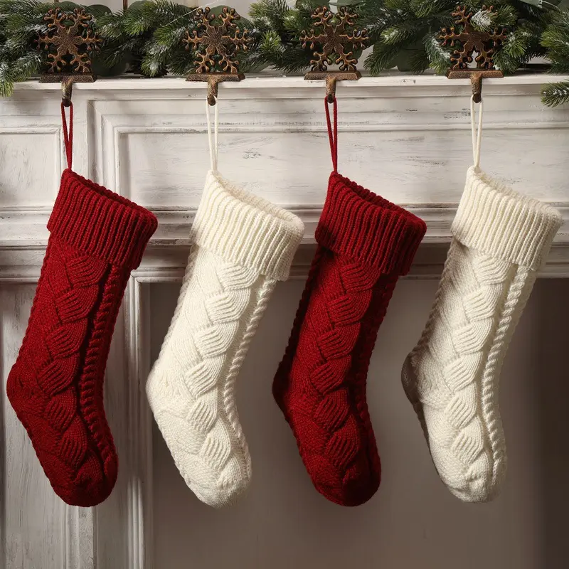 Смешные 18-дюймовые гигантские чулки шерстяные вязаные рождественские носки ручной работы Рождественский подарок мешок камин рядом кулон украшения