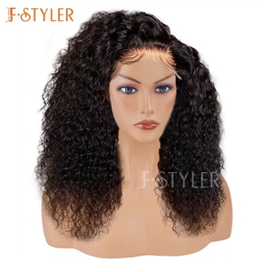 Pelucas Negras Rizadas FStyler Jerry para Mujer, Peluca <span class=keywords><strong>Afro</strong></span> con Frente <span class=keywords><strong>de</strong></span> Encaje, Peluca Sintética para Disfraces <span class=keywords><strong>de</strong></span> Fiesta y Cosplay - Product Image 1