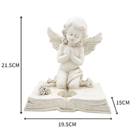 Statue d'ange priant en résine blanche antique sur un livre, porte-bougie, figurine de chérubin, décoration solaire pour jardin extérieur