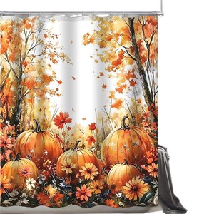 Rideau de Douche en Polyester Imprimé Numérique Roses Blanches Feuilles Dorées Imperméable Personnalisable Vente en Gros Moderne - Product Image 3