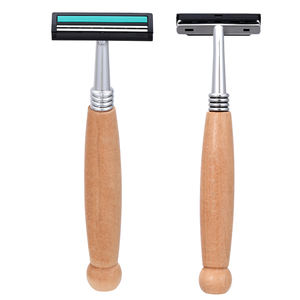 Rasoir manuel en bambou écologique Pearlmax, rasoir de sécurité jetable pour homme en acier inoxydable <span class=keywords><strong>à</strong></span> 3 lames, manche en <span class=keywords><strong>bois</strong></span> - Product Image 5