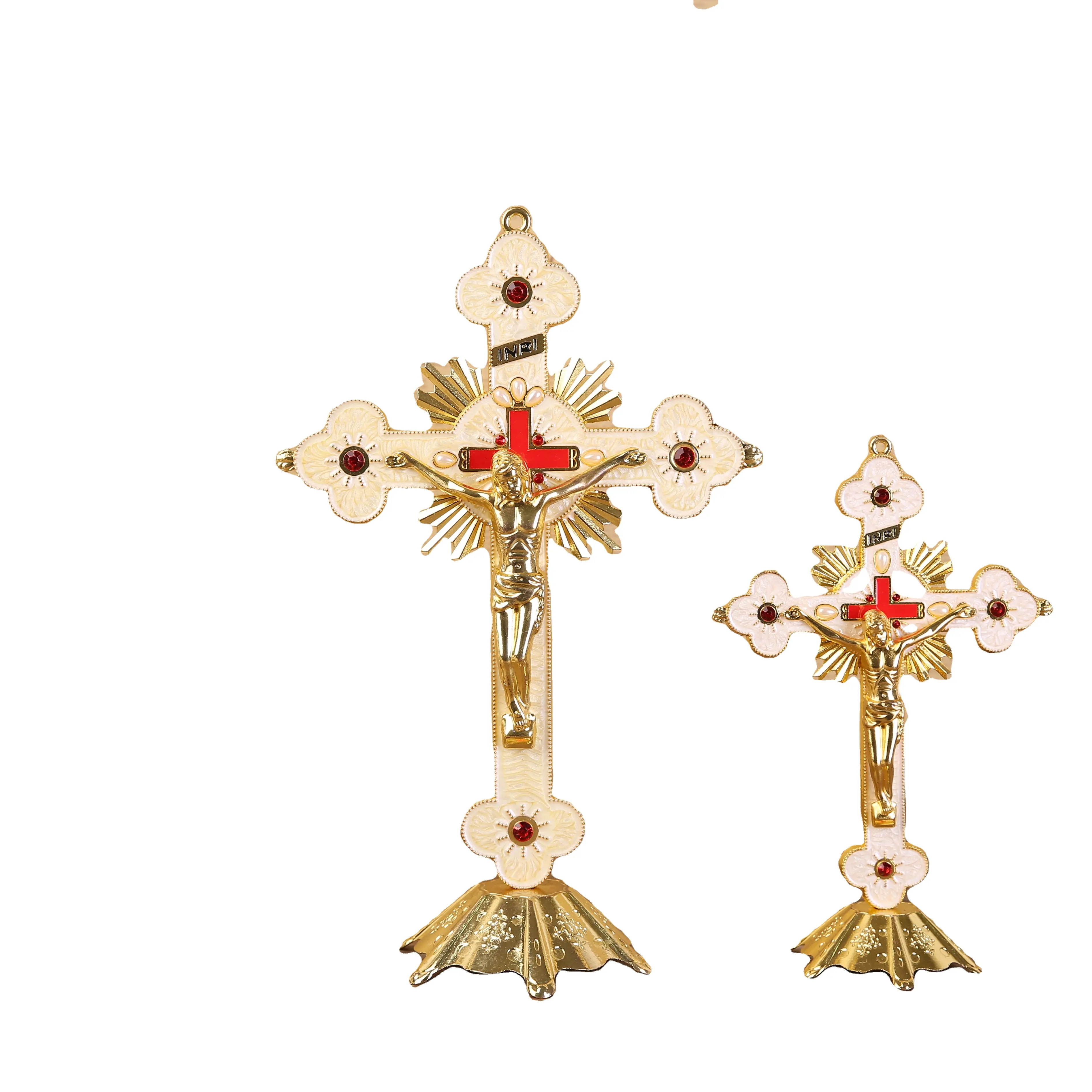 3 Kích Thước Vàng Jesus Tôn Giáo Antique Crucifix Công Giáo Cross Bức Tượng Với Đứng