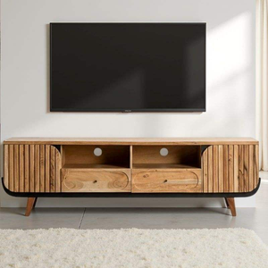 Mueble de TV de Madera Maciza Estilo Rústico con Patrones Tallados a Mano y Almacenamiento Práctico para Sala de Estar Moderna - Product Image 1