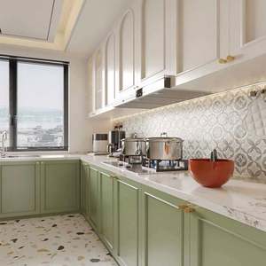 Meubles de cuisine de style français léger, série bicolore vert et blanc, armoire de cuisine moderne modulaire haut de gamme sur mesure - Product Image 5