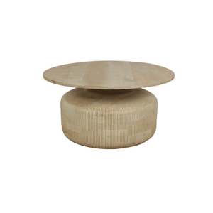 Mesa de centro redonda de madera maciza de mango con diseño hecho a mano de acabado natural y construcción resistente para una decoración elegante para sala de estar - Product Image 1