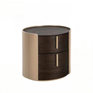 Table de chevet moderne ronde Pavone à 2 tiroirs, structure en bois massif, armoire de rangement écologique pour chambre à coucher avec poignées dorées, origine Shanghai - Product Image 4
