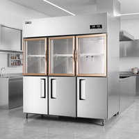 Réfrigérateur commercial vertical à refroidissement par air, 6 portes, 4 portes, grand congélateur, acier inoxydable 201, équipement de cuisine, logo personnalisé