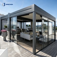 JINGCHEN - Gazebo de Vidrio Moderno con Estructura de Aleación de Aluminio para Terraza Exterior, Cierre de Patio con Rotura de Puente Térmico, Doble Acristalamiento, para Villas y Hoteles
