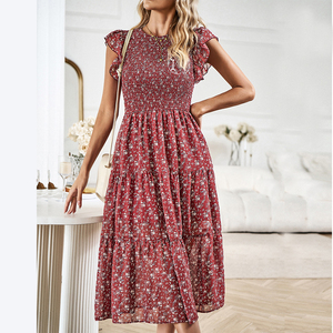 <span class=keywords><strong>Abito</strong></span> Estivo Casual da Donna Personalizzato con Maniche Corte a Sbuffo Stampa <span class=keywords><strong>Floreale</strong></span> Linea A Vita Alta <span class=keywords><strong>Midi</strong></span> in Poliestere - Product Image 5