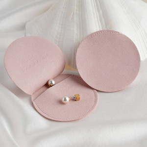 Round Microfiber <b>Jewelry</b> Bag 7x7cm Velvet Closure For Ring Storage Beige - Product Image 3