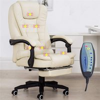 Silla de Oficina Ejecutiva de Cuero PU con Respaldo Alto y Masaje con Vibración, Silla Reclinable Giratoria con Reposapiés para el Hogar y la Oficina