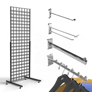 88cm Americana l-hình dạng kim loại mạ Crôm Có thể điều chỉnh chiều cao treo tường quần áo <span class=keywords><strong>Rack</strong></span> hiển thị slatwall móc cho trong nhà/ngoài trời sử dụng - Product Image 1