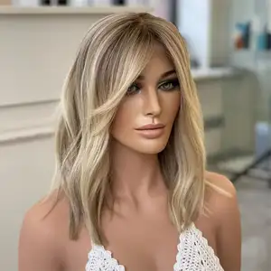 New Arrival Virgin European Human Hair Shoulder Length Customized Highlight Blonde Lace Top Wig With Silk Fake Scalp For Women