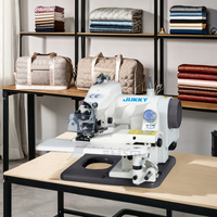 Machine à coudre à point invisible de table pour usage domestique avec mécanisme d'alimentation manuel et pied presseur à bordure relevée pour usage industriel